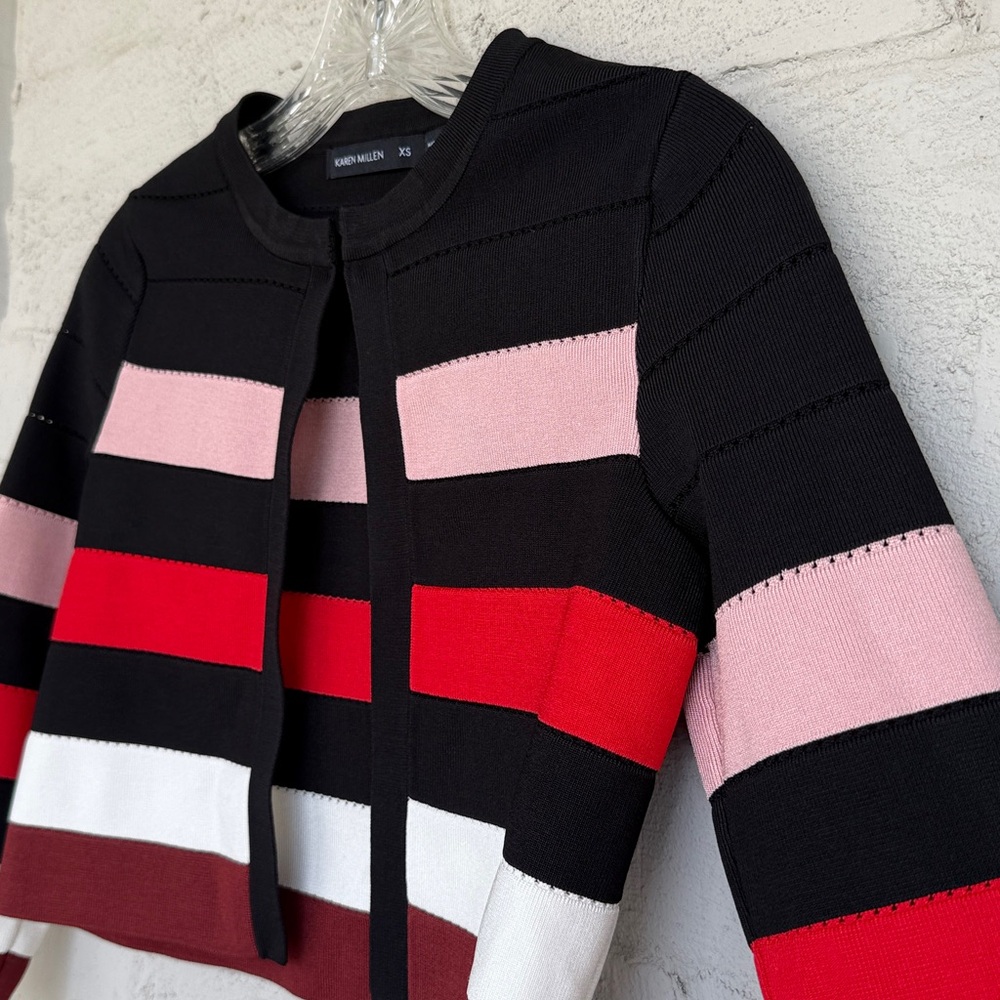 Karen Millen Bold Striped Cardigan Cropped Size XS - Picture 6 of 11